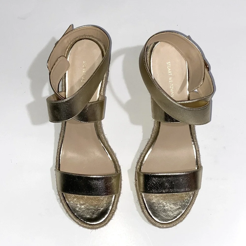 Stuart Weitzman Wedge Sandals Lexia Leather Ankle Strap Shoes Women's 10.5 $375